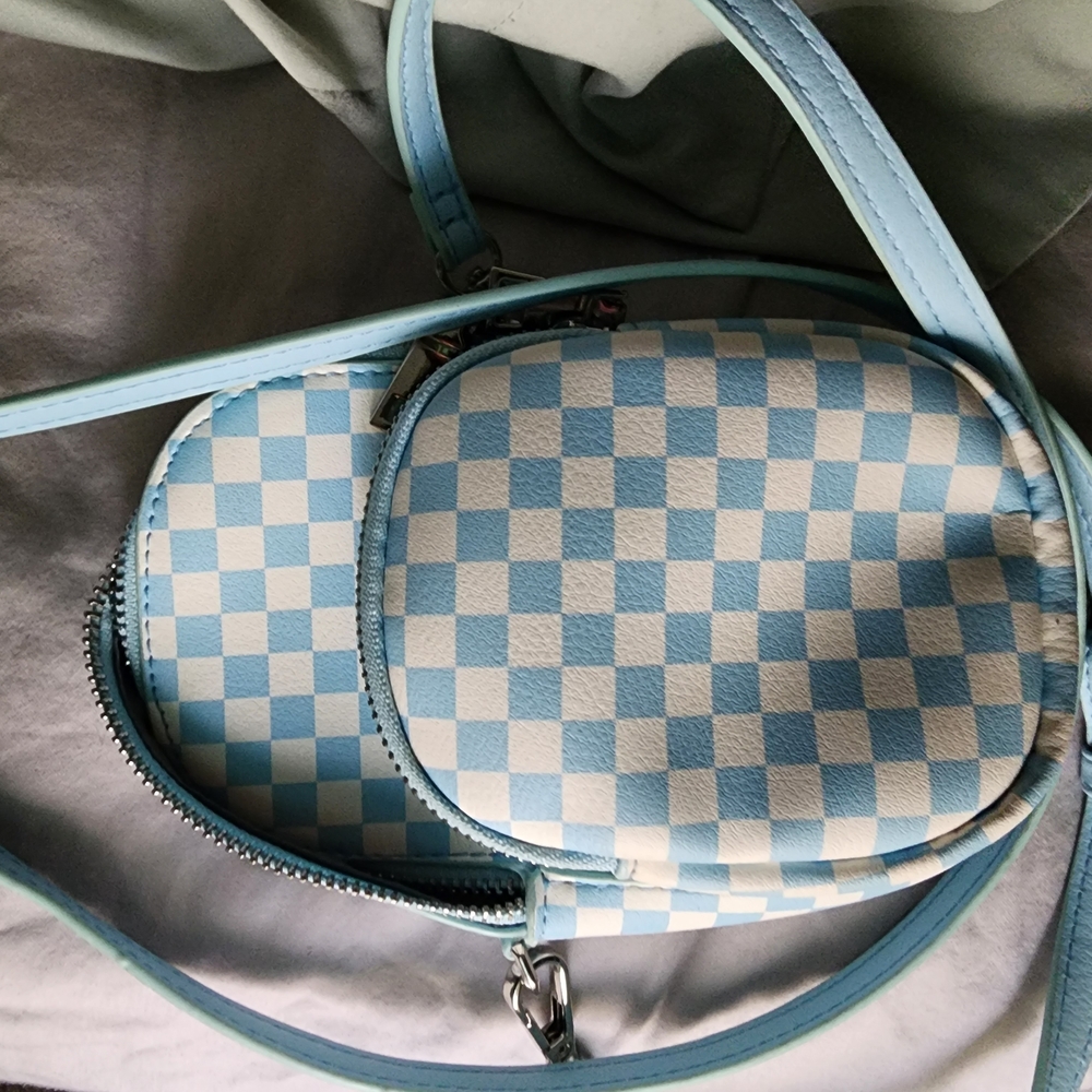 Blue and White Checkered Women's Bag